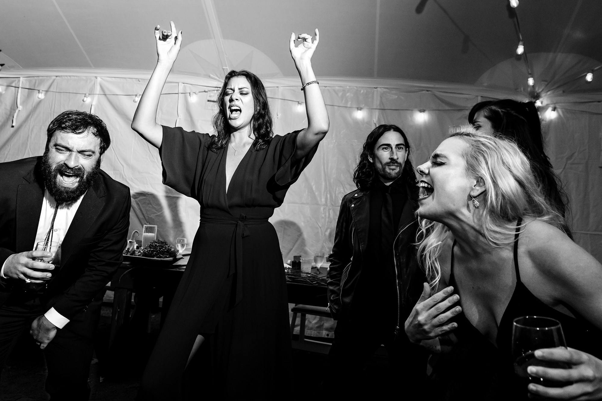 An energetic dance floor at a Cape Neddick Maine wedding.