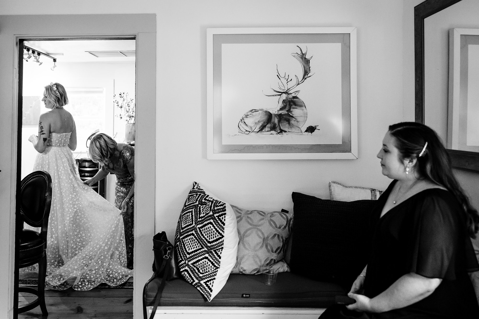 The bride prepared for her southern Maine wedding