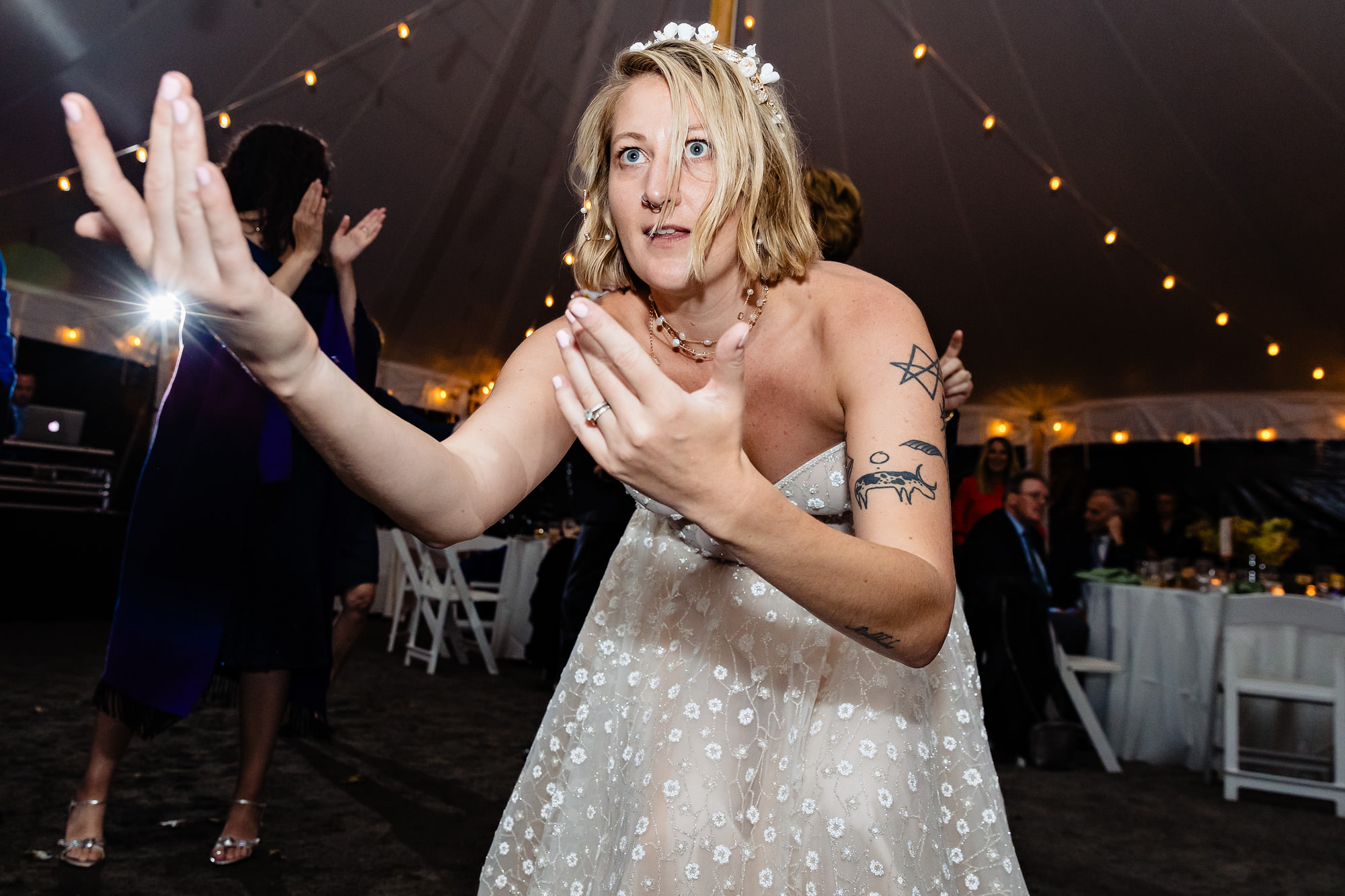 An energetic dance floor at a Cape Neddick Maine wedding.