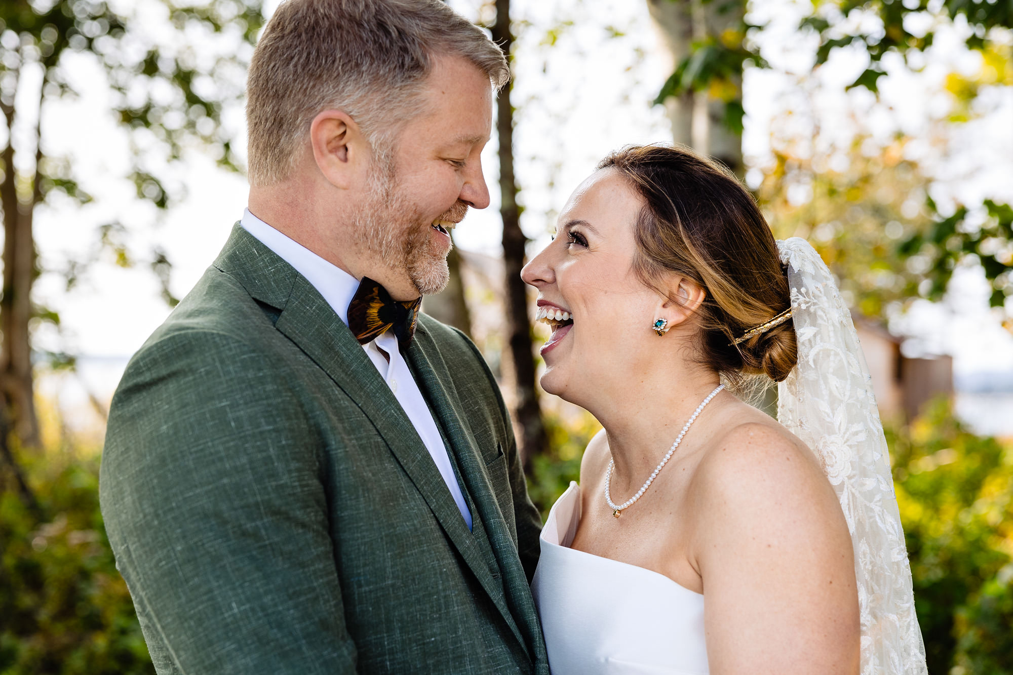 The wedding couple share a first look on Islesford Maine