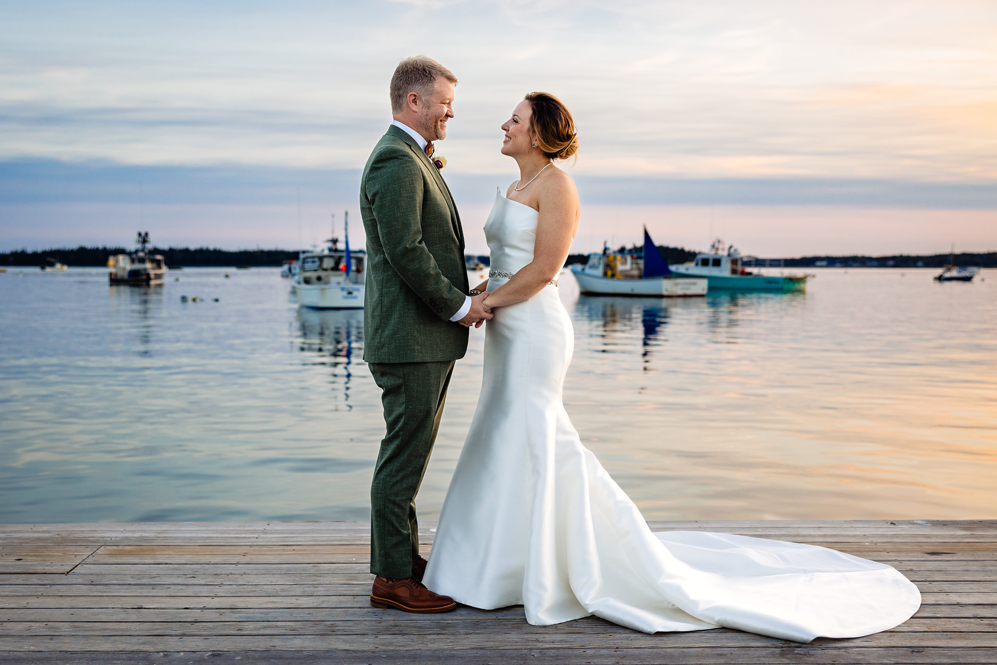 Wedding portraits at Islesford Dock Restaurant on Little Cranberry Island in Maine