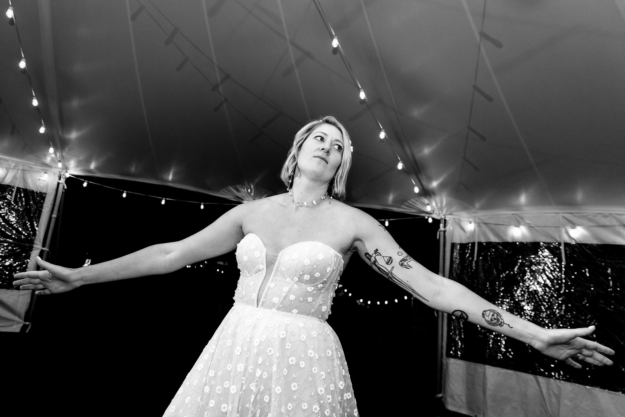 An energetic dance floor at a Cape Neddick Maine wedding.