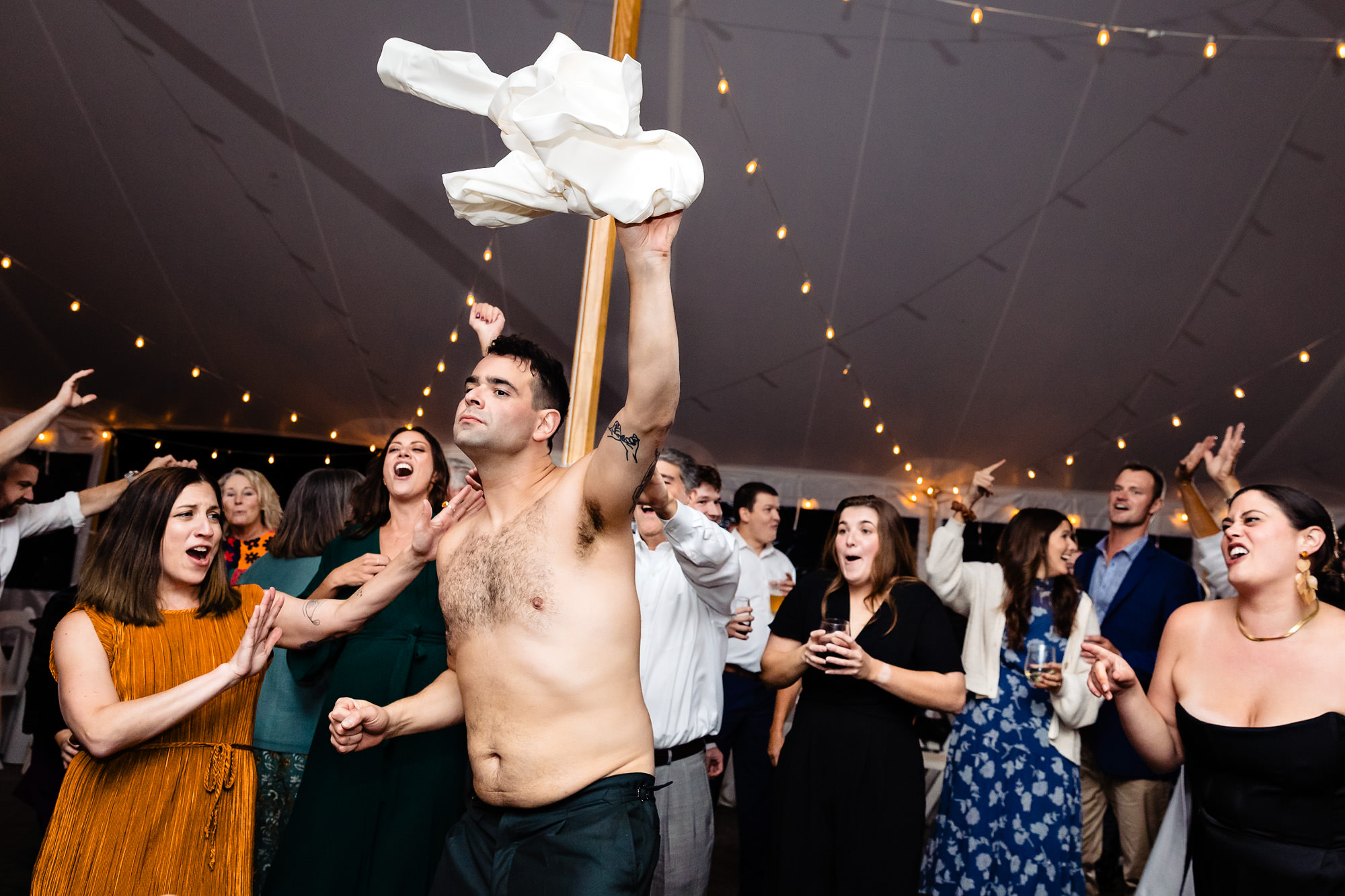 An energetic dance floor at a Cape Neddick Maine wedding.