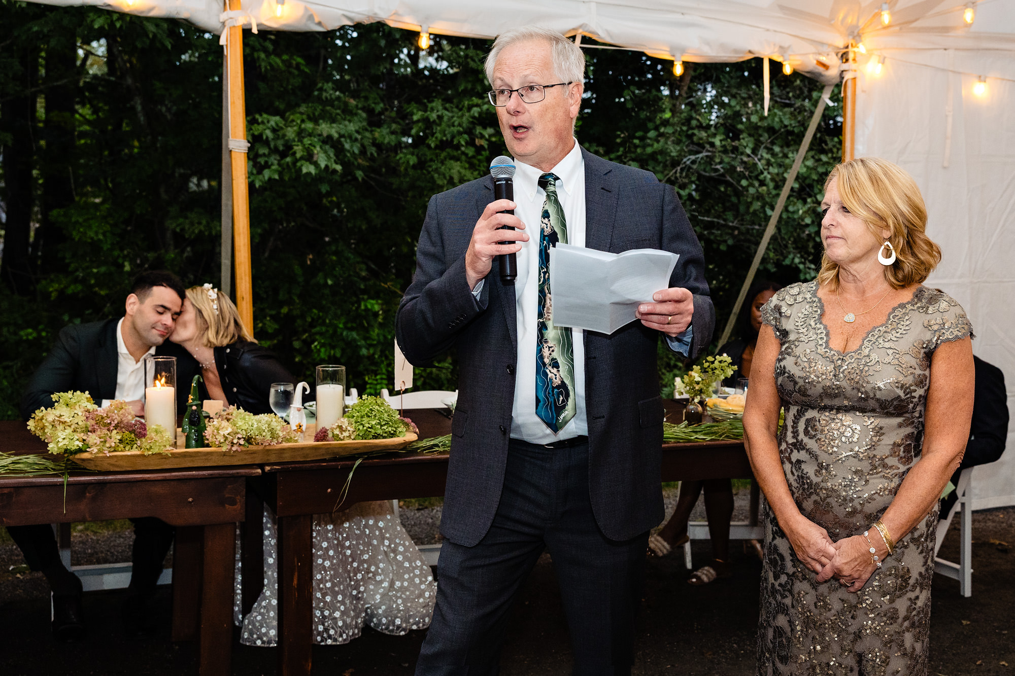 A wild southern Maine tented wedding reception