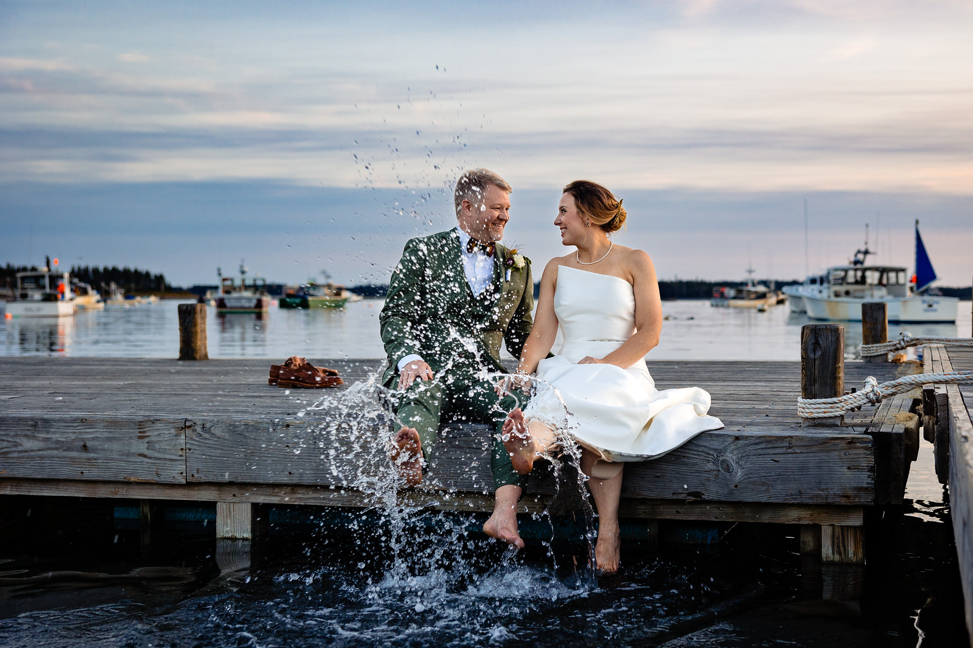 Wedding portraits at Islesford Dock Restaurant on Little Cranberry Island in Maine