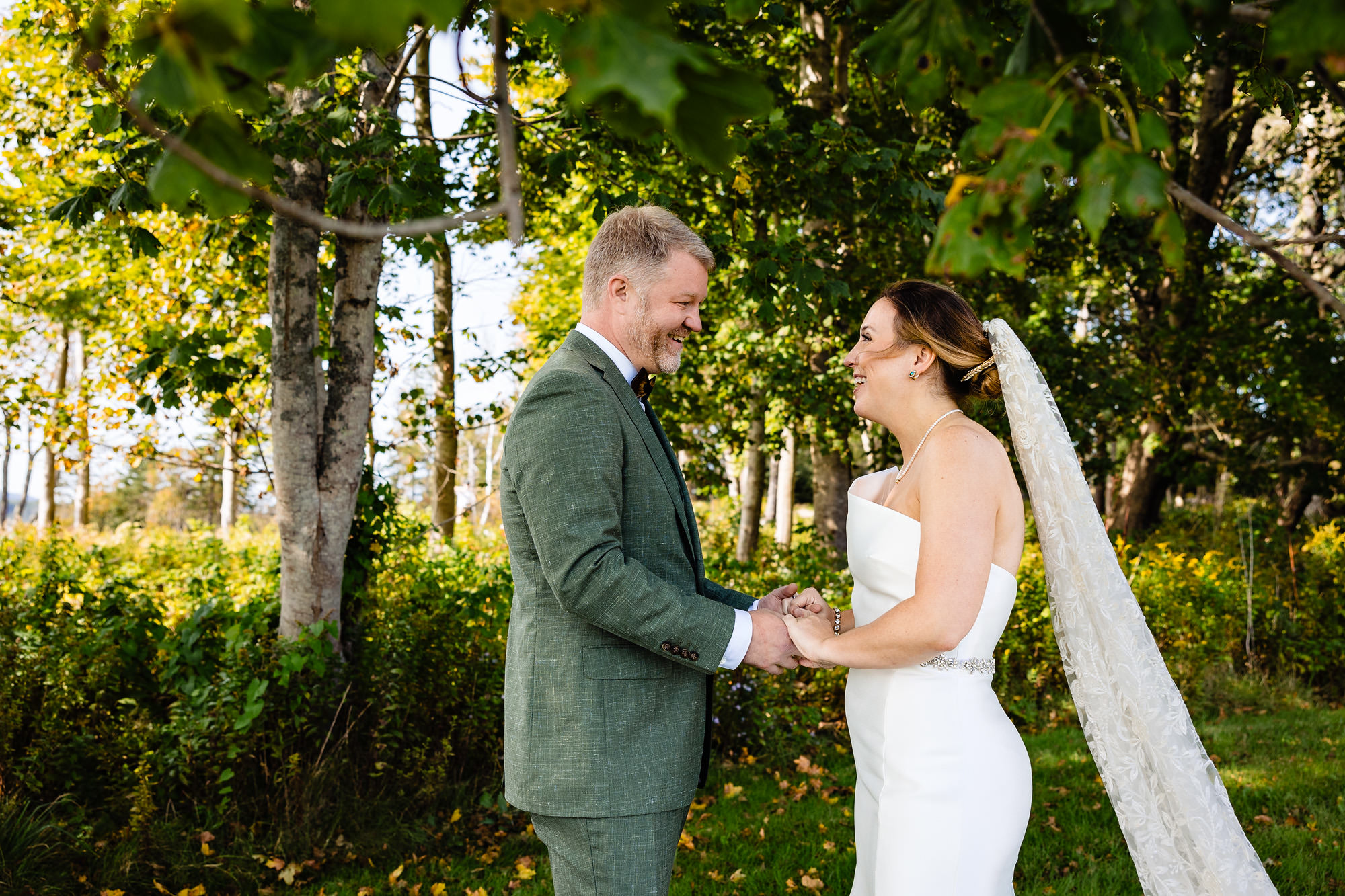 The wedding couple share a first look on Islesford Maine