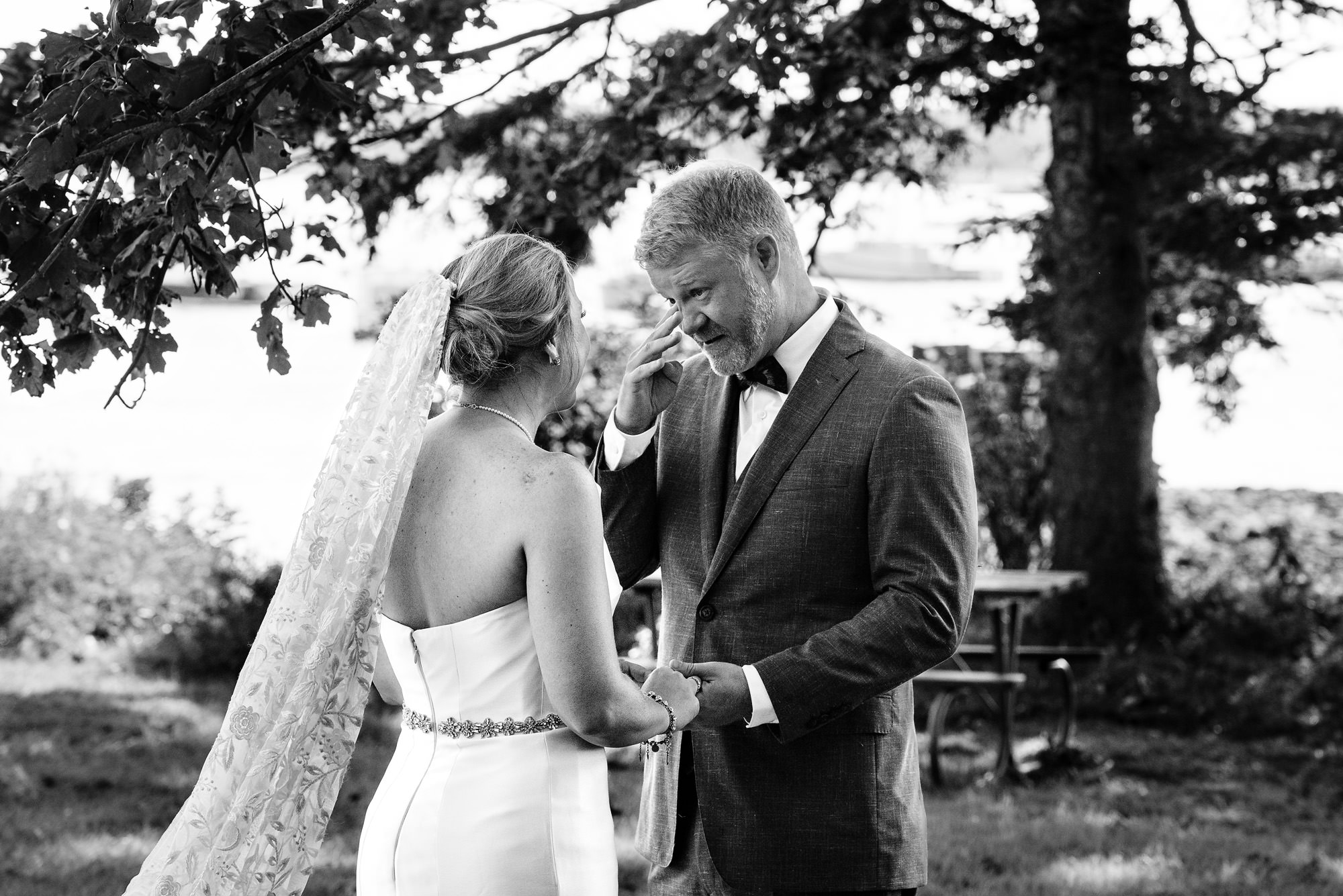 The wedding couple share a first look on Islesford Maine