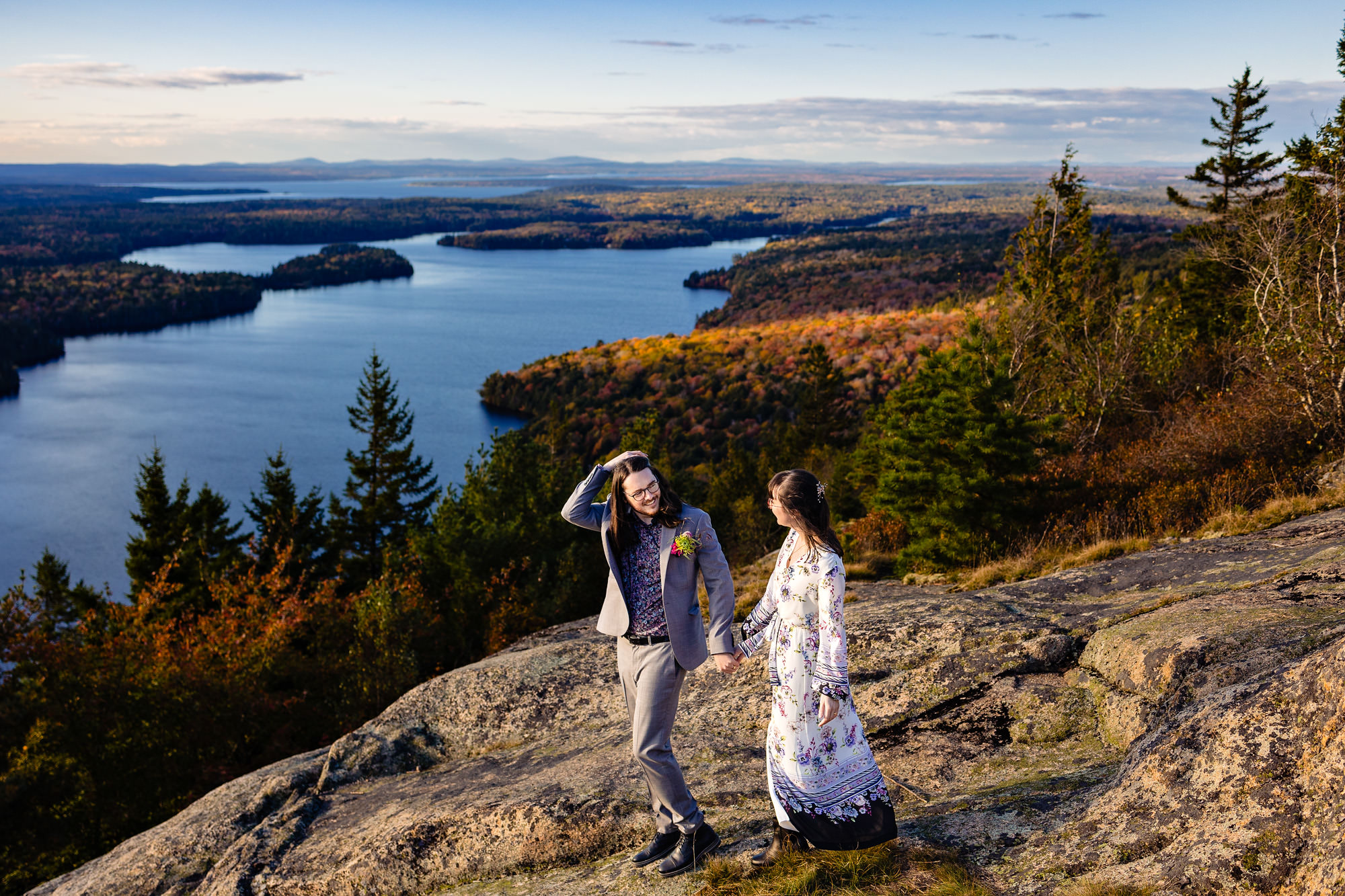 Elopement portraits at Beech Mountain in Acadia National Park
