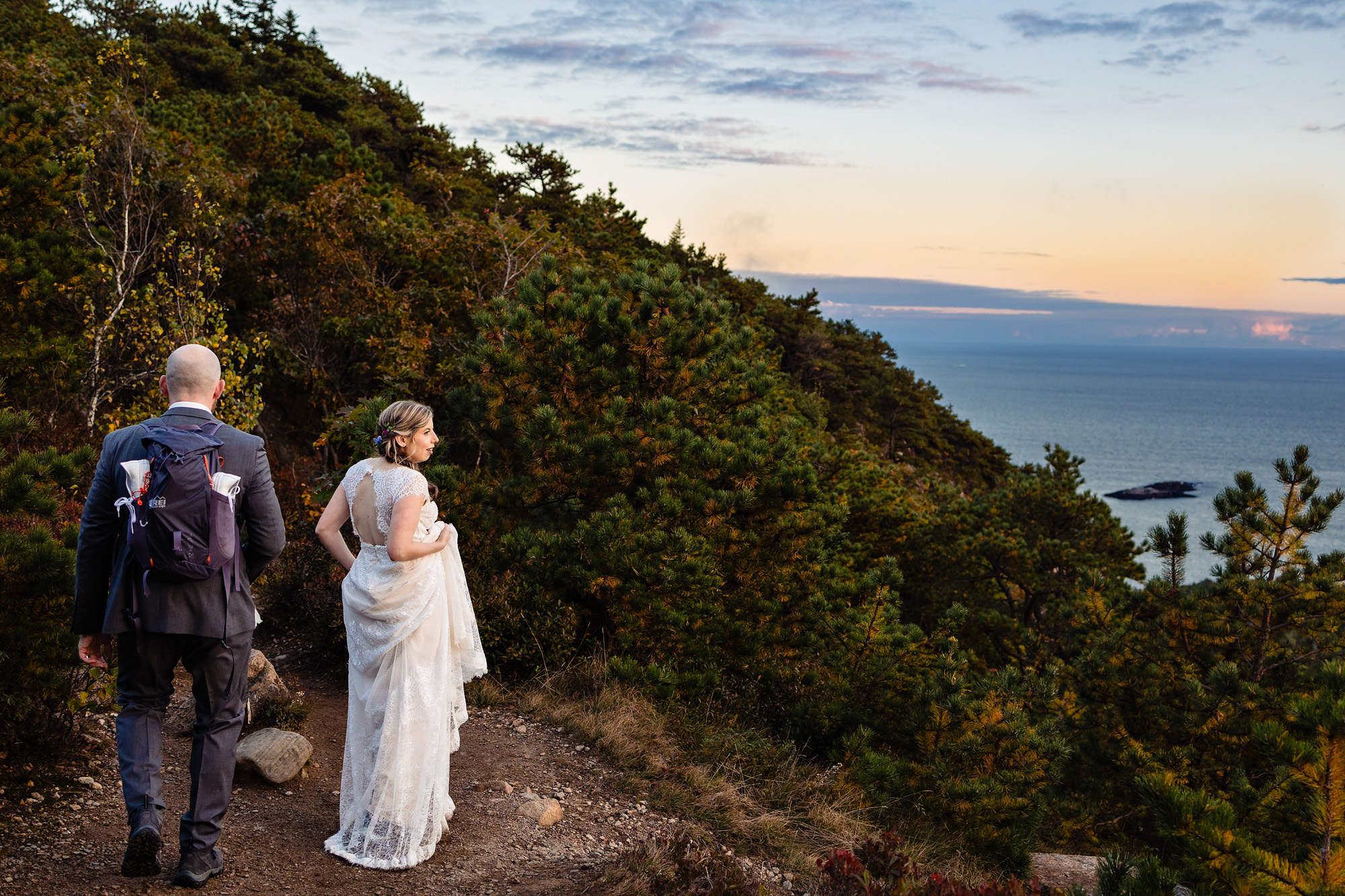 Elopement portraits on Beehive Mountain in Acadia National Park