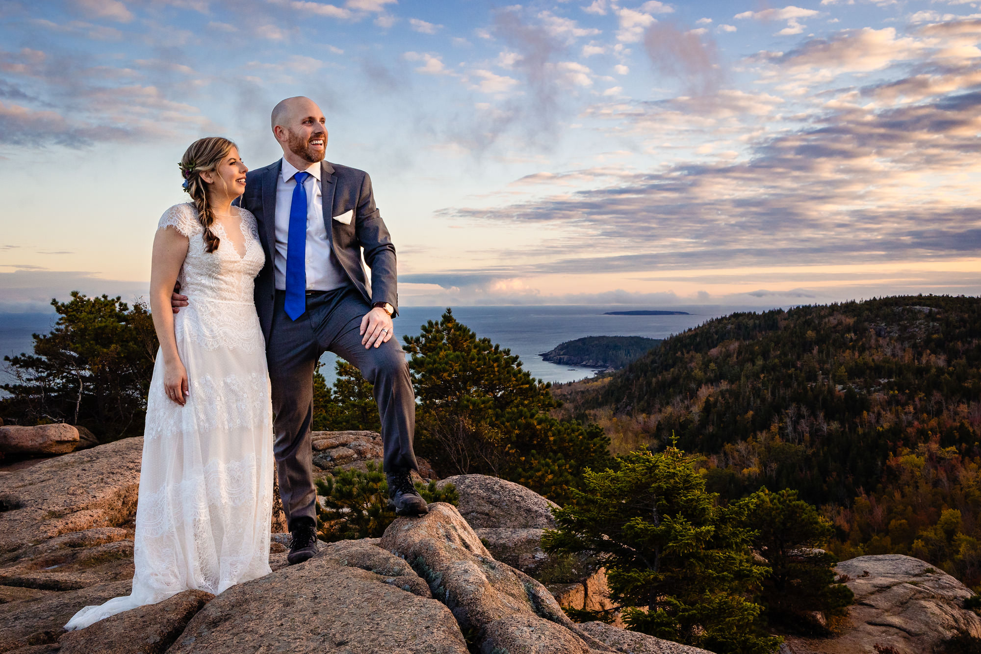 Elopement portraits on Beehive Mountain in Acadia National Park